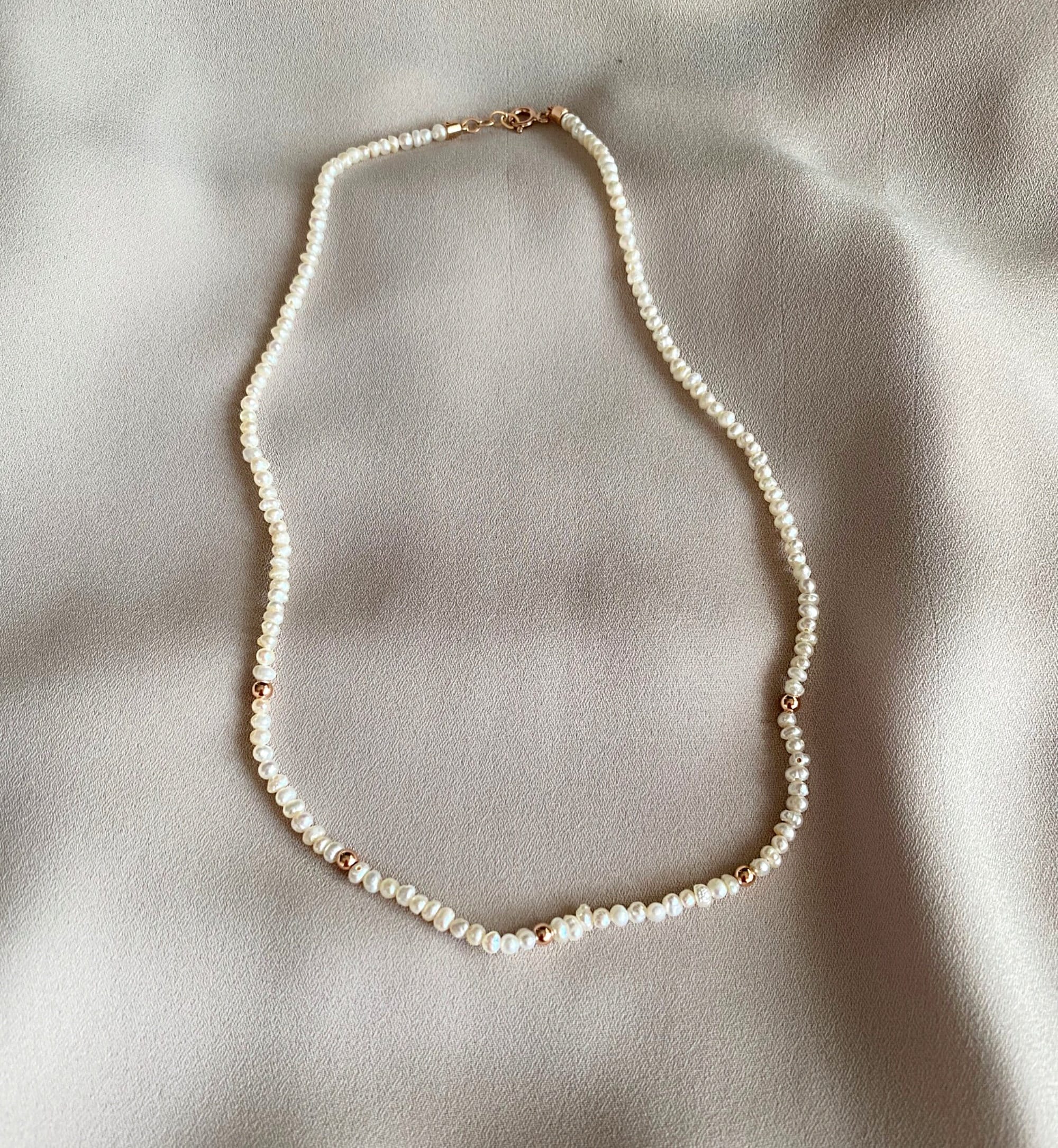 14k Gold Ball White Pearl Necklace Gold Tiny Pearl Choker - Etsy