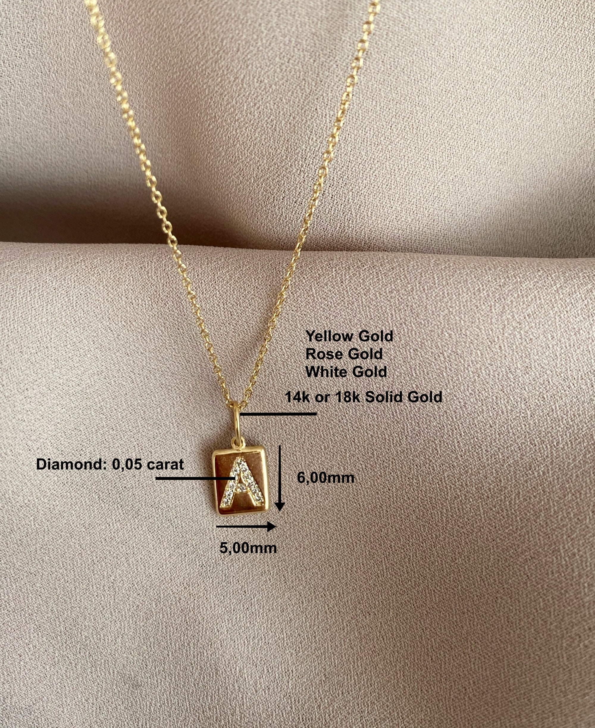 Solid Gold Diamond Initial Necklace Genuine Diamond Letter Etsy