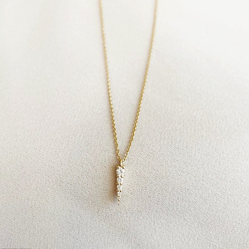 Diamond Spike Pendant Necklace in 14k Gold, Tiny Vertical Triangle Bar Pendant, Minimalist Gold Stick with Diamond, Solid Gold Arrow Pendant image 5
