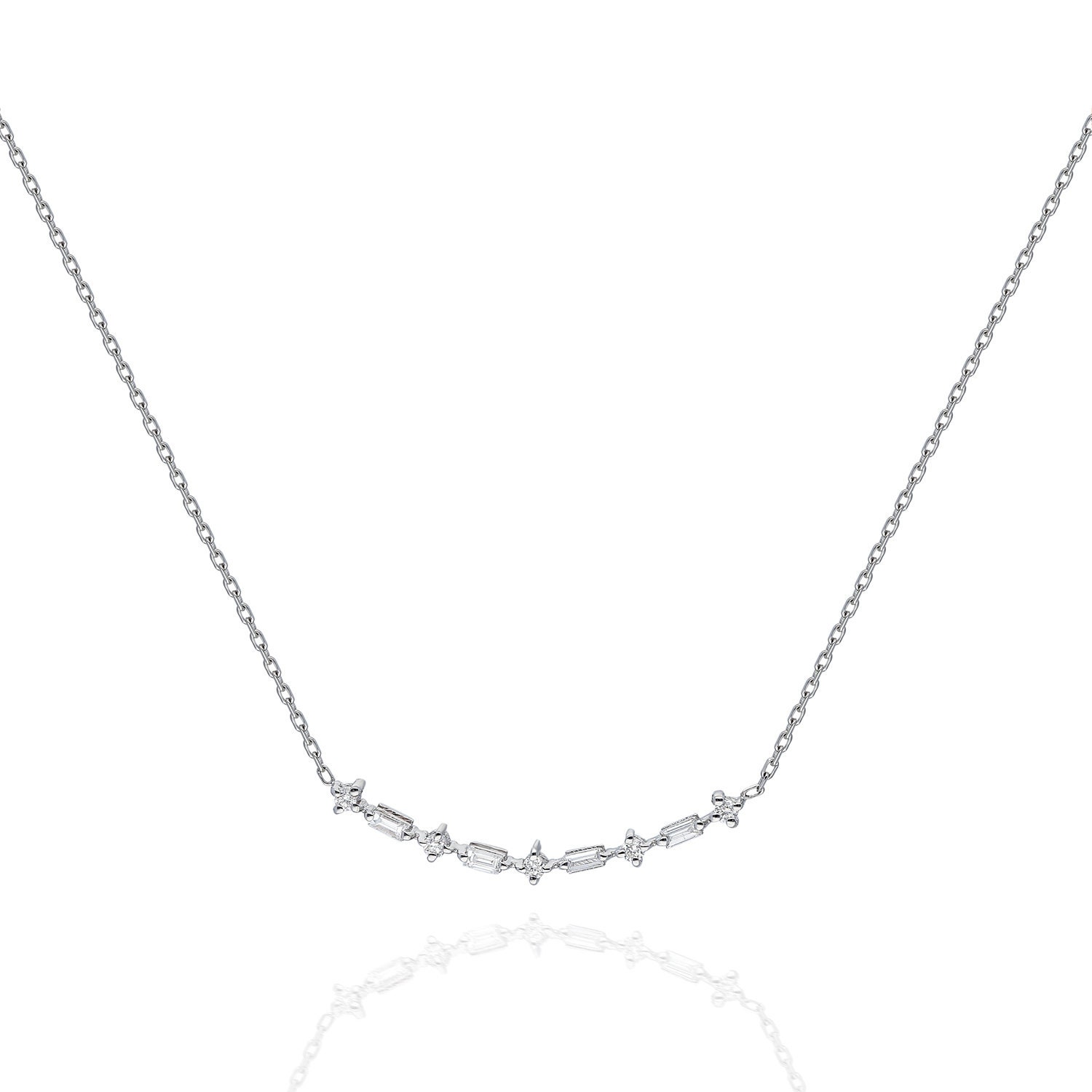 Minimalist Solid Gold Baguette Diamond Necklace 14k Gold - Etsy