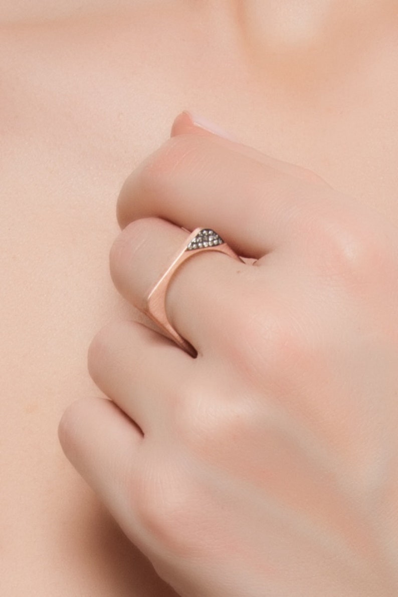 Corner Ring Diamond Ring Silver Ring Rose Gold Plated Ring Etsy