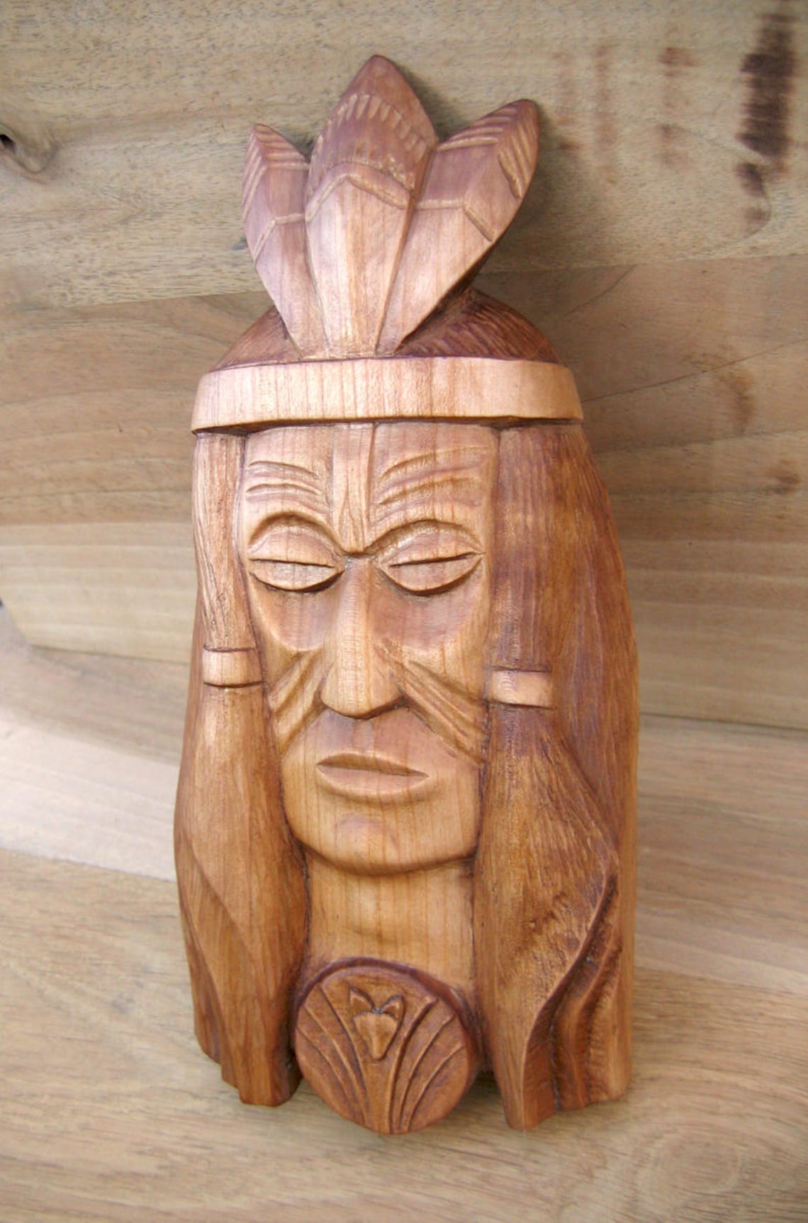 Wood carving Indian face Hand carved Rustic wall decor Etsy