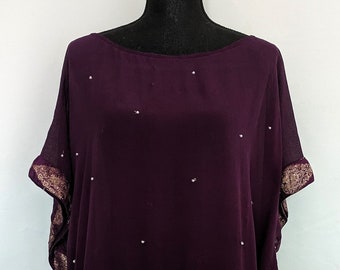 Purple Chiffon Kaftan | Gold Trim Beach Cover Up, Free Size