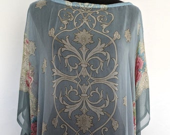 Chiffon Beach Cover Up | Light Green Rainbow Kimono Kaftan