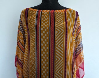Gold Rainbow Chiffon Kaftan | Bohemian Beach Cover Up