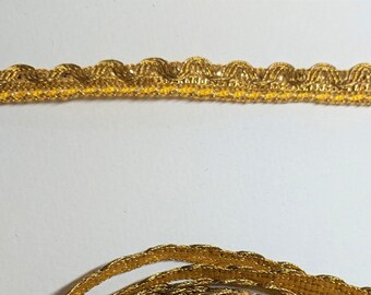 Vintage Embroidered Golden Lace Trim, Sewing Ribbon - Per Yard