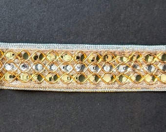 Sequins Diamante Golden Lace Trim, Vintage Style, Per Yard