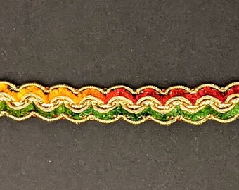 Multi-Coloured Vintage Embroidered Golden Lace Trim - Per Yard