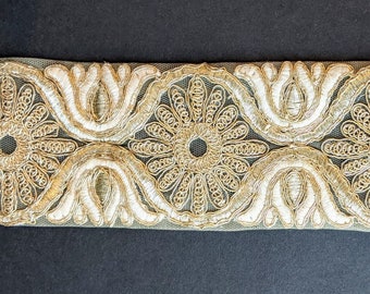 Golden Embroidered Vintage Lace Trim, Floral Ribbon - Per Yard