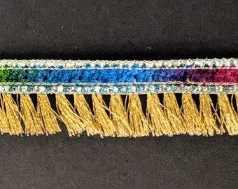 Multicoloured Golden Embroidered Lace Trim, Ribbon - Per Yard