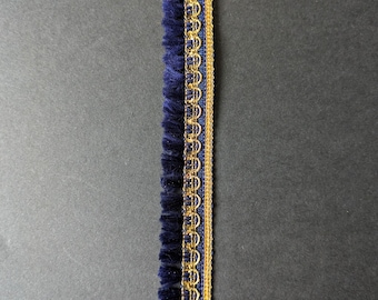 Blue and Gold Embroidered Lace Trim, Vintage Style, Per Yard