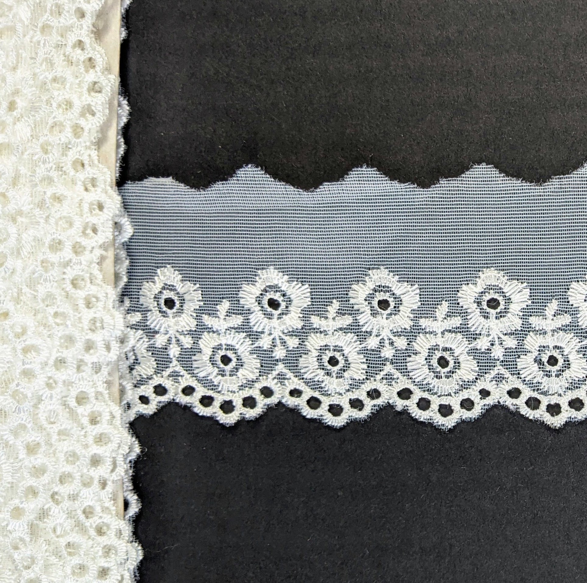 Scalloped Edge White Cutwork Net Lace, White Cutwork Trim