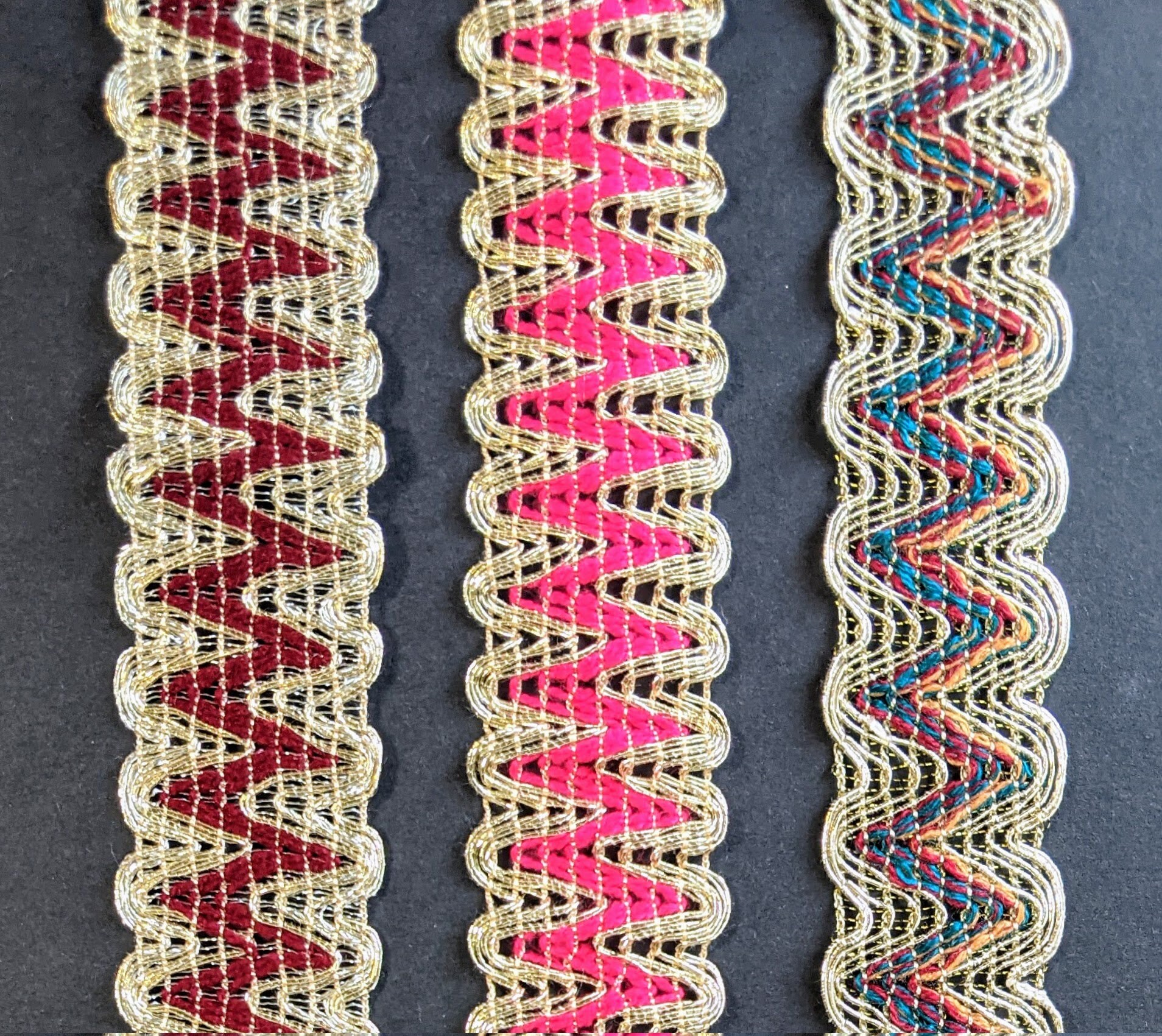 Red & Gold Lace, Multicoloured Trim, Vintage Lace, Multicoloured Lace