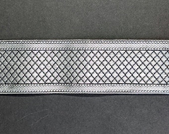 Embroidered Silver Lace Trim, Vintage Ribbon, Sewing Lace - Per Yard