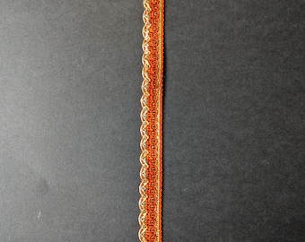 Orange and Gold Embroidered Lace Trim, Sewing Ribbon - Per Yard
