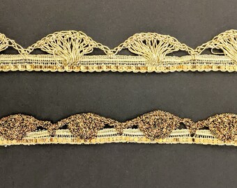 Scalloped Crochet Lace, Golden Cutwork Trim, Vintage Style - Per Yard