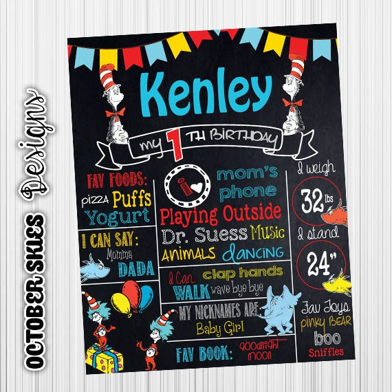 Items similar to Dr Suess Birthday Chalkboard Sign, Any age, Digital ...