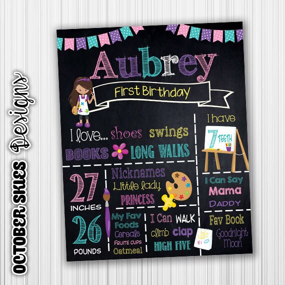 Painter Birthday Chalkboard Printable Custom 1st Year