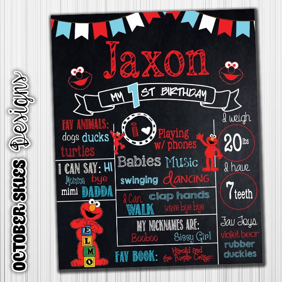 Elmo Birthday Chalkboard Poster Birthday Sign Custom Etsy