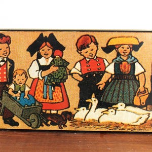 Vintage German Cookie Tin Bahlsen Bahlsens Keksfabric, Lithograph Tin, empty container, children geese and puppy, metal tins, storage