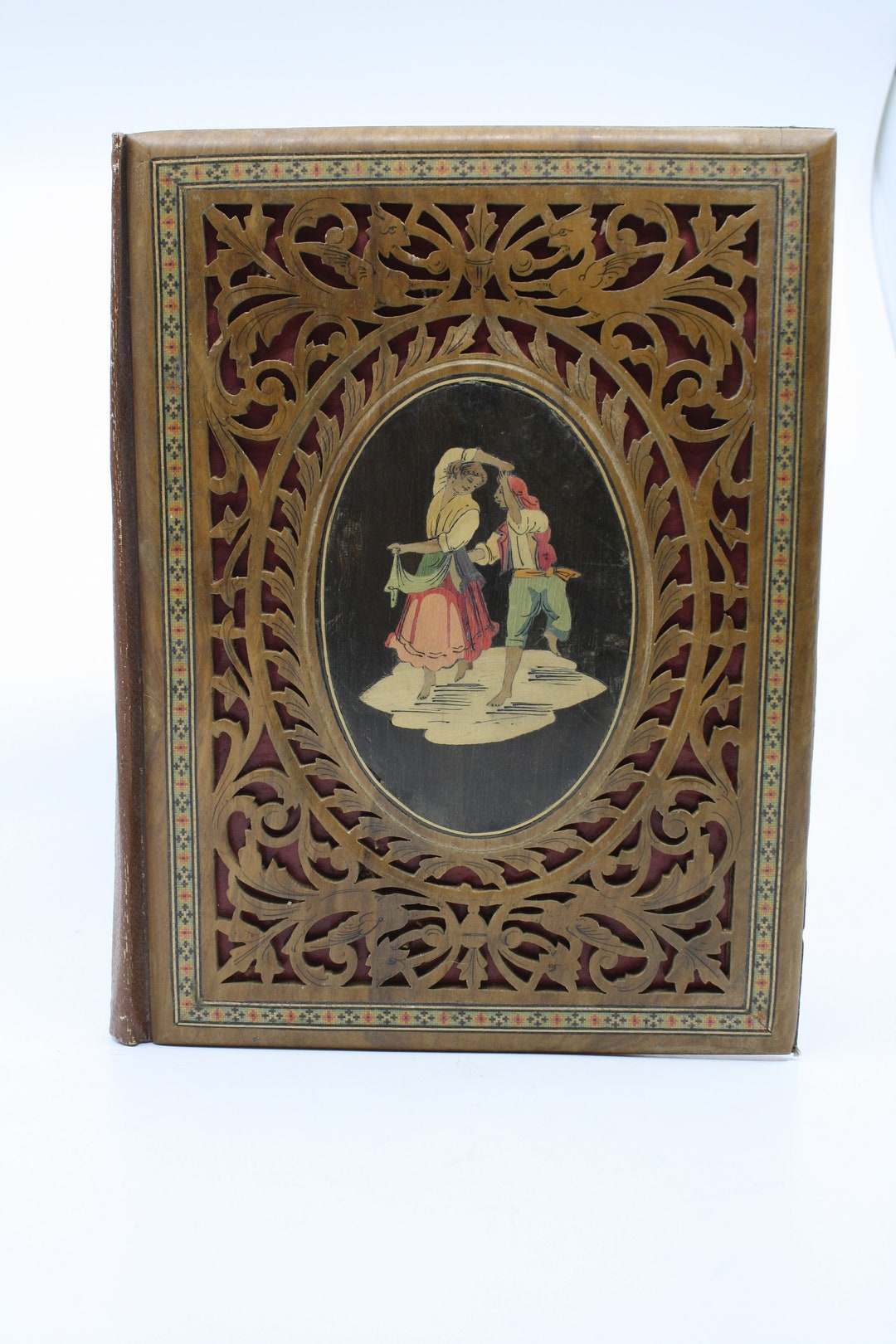 Antique Wood Inlay Folding Letter Holder With Hand Done Wood Scroll ...