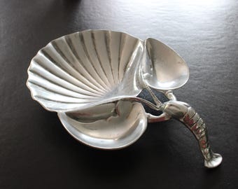 Vintage Pewter Shrimp Crawfish Lobster Shell Tray Platter Serving Dish Bowl