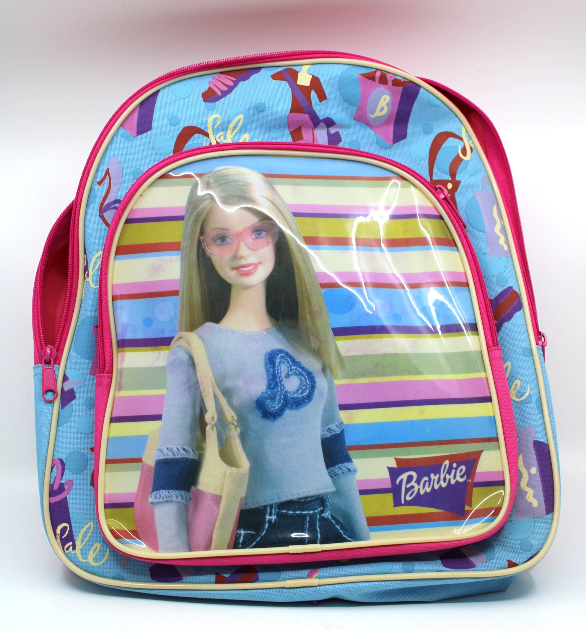 Vintage 2003 Hippie Barbie Colourful Pink and Blue Backpack Knapsack, Book  Bag Shiny Zipper Front Pocket Barbie Goes to the Mall 
