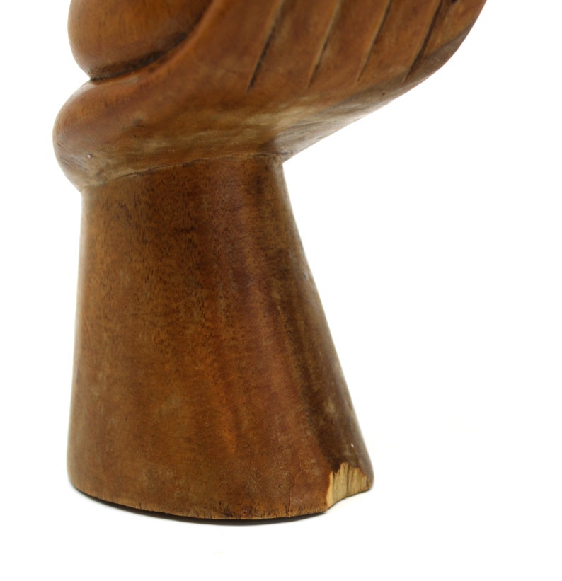 Vintage Hand Carved Wooden Smiling Face Resting in Hand Mask Sculpture ...