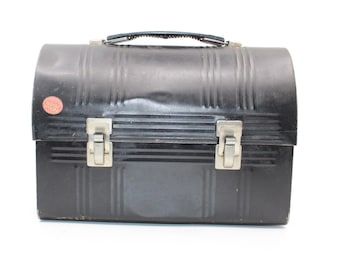 Vintage Aladdin Metal Lunch Box Black Dome Top Lunch Pail Nashville TN Industries