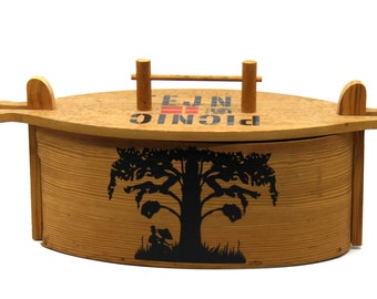 Vintage Danish Bent Wood Tejne Picnic Basket Lunch Box Scandinavian Decor