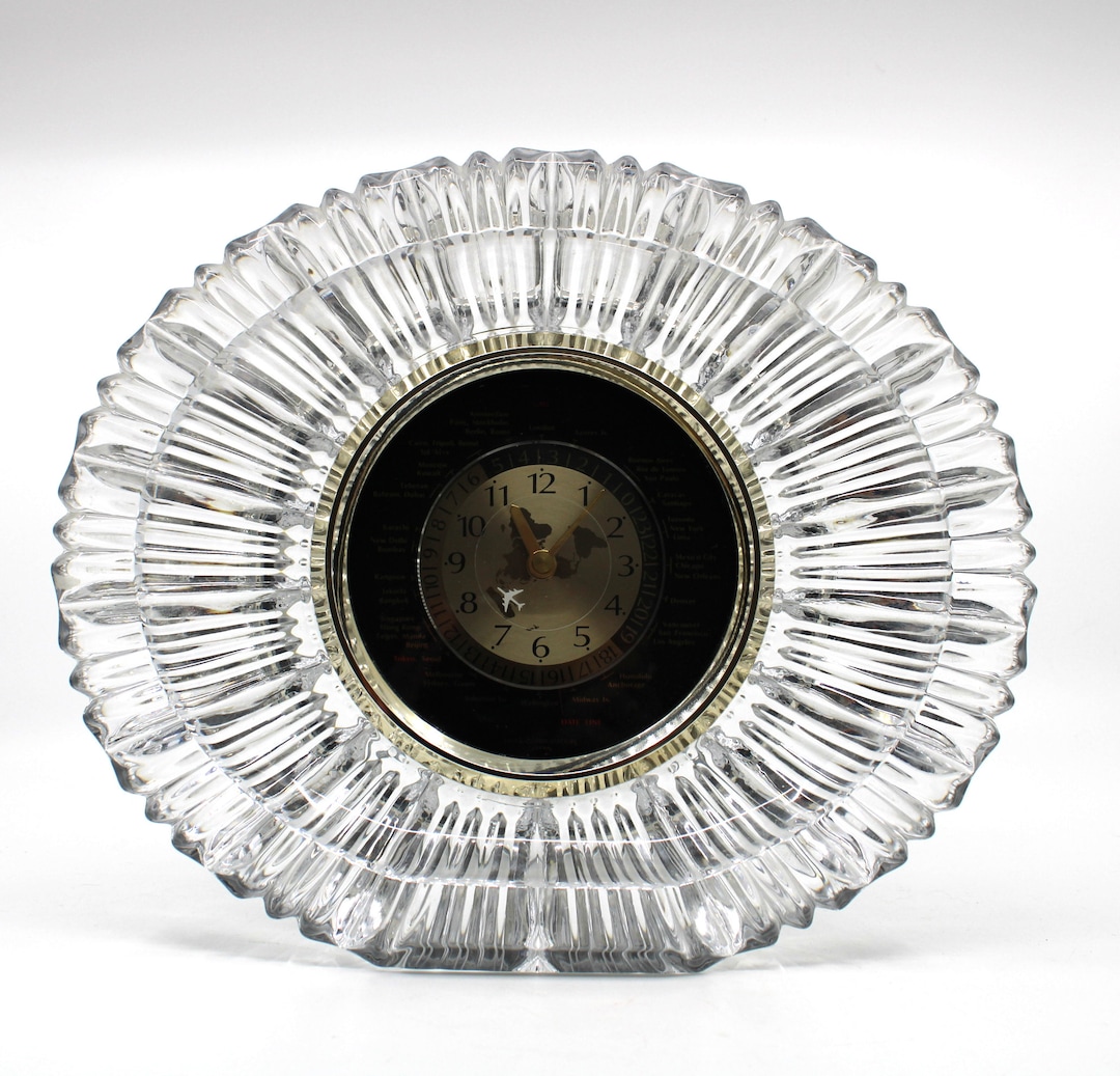 Vintage Hoya Japan Crystal World Clock: Rotating Airplane Second