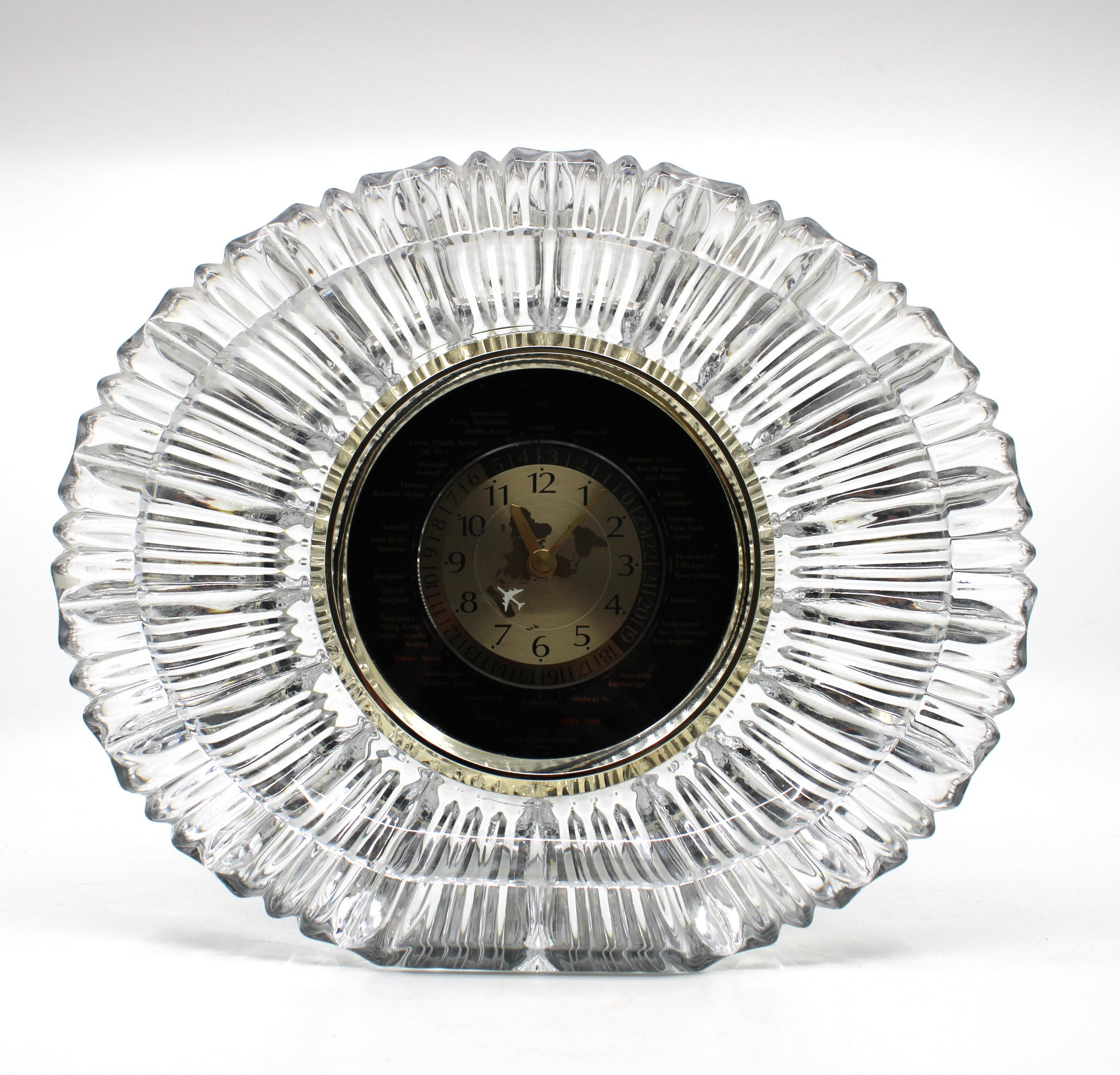 Vintage Hoya Japan Crystal World Clock: Rotating Airplane Second