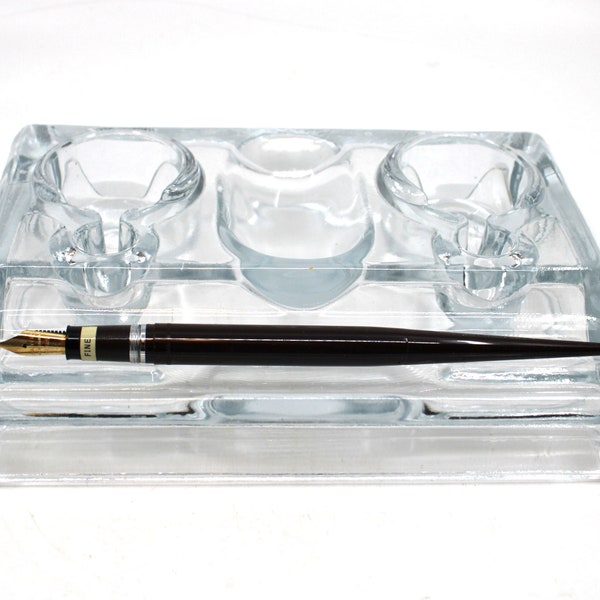 Vintage J H and Co Glass Writing - Desk Set Organizer with Ink Wells, Double Ink Well, Pen Holder