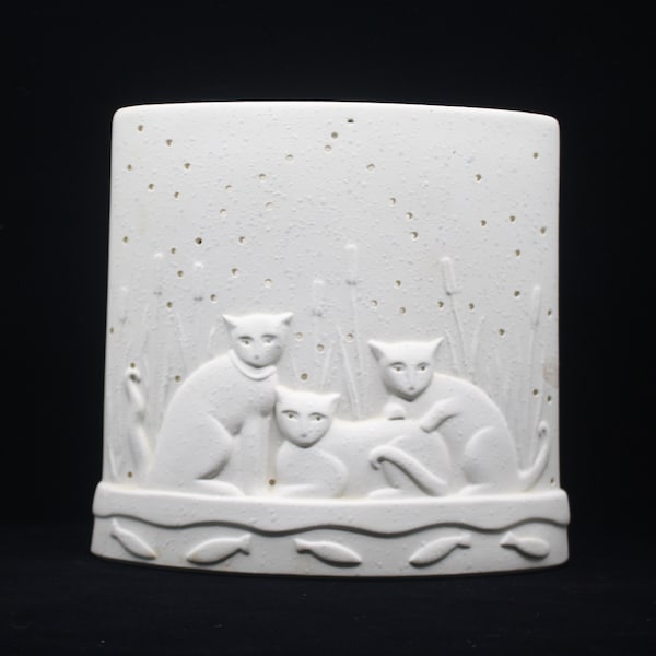 Partylite Bisque Porcelain Cats in the "Starry Night" Moon and Stars Votive Candle Light Holder