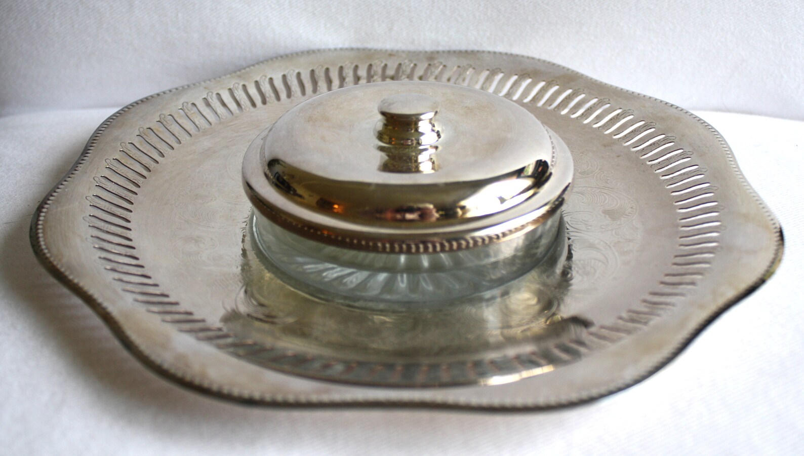 Viking Plate Etched Silver Plate Serving Tray with Glass Dish Etsy