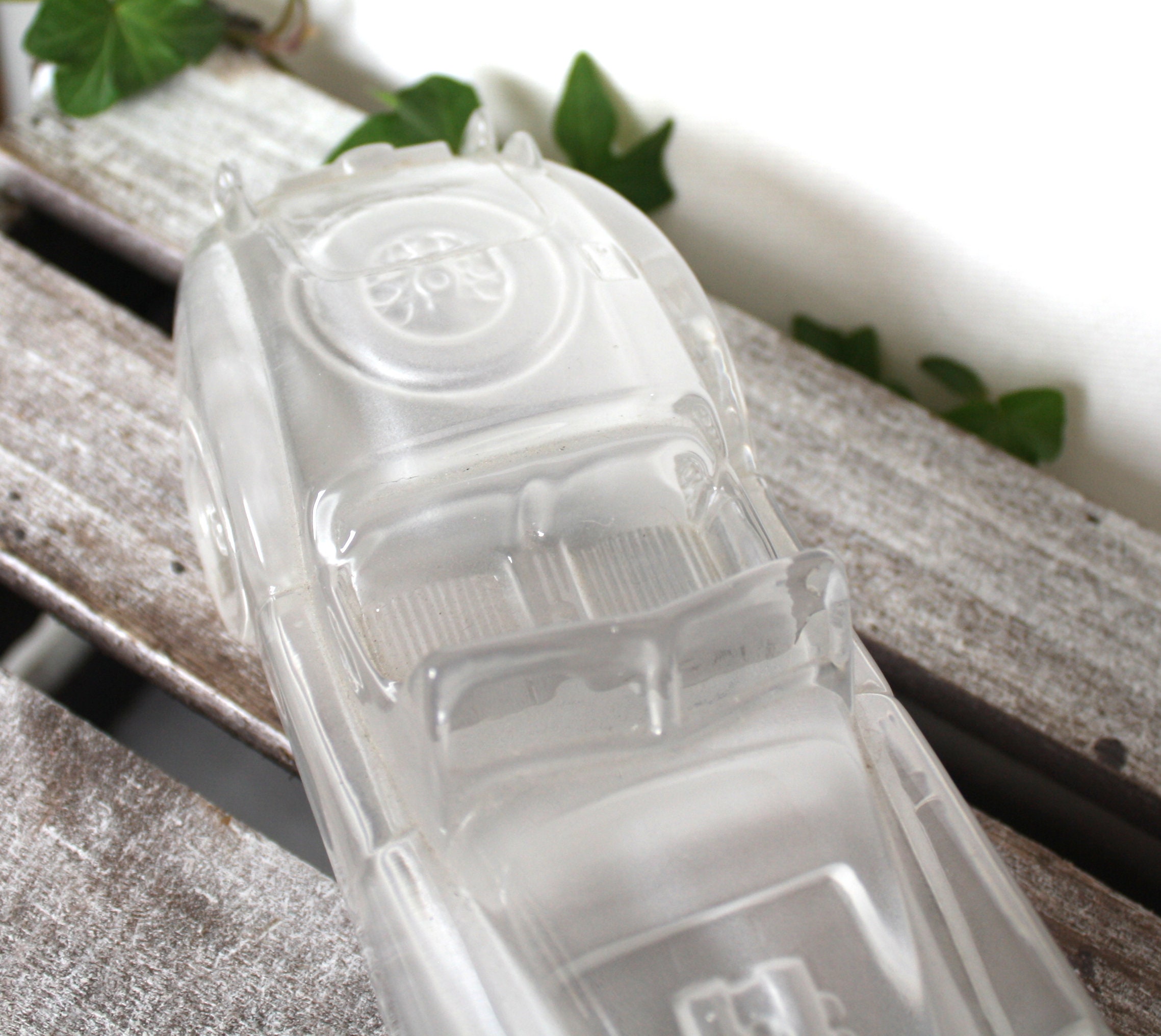 Vintage Heavy Frosted and Clear Glass Jaquar Convertible Car Etsy