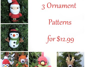 Crochet Christmas Pattern Pack, Christmas Amigurumi Set, Crochet Christmas Ornaments, Crochet Pattern, Crochet Animal Ornaments, Crochet PDF