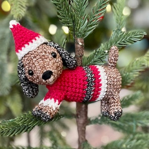 Dachshund Crochet Pattern, Amigurumi Dachshund Pattern, Crochet Christmas Pattern, Amigurumi Christmas Pattern, Crochet Ornament Patterns