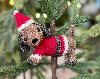 Dachshund Crochet Pattern, Amigurumi Dachshund Pattern, Crochet Christmas Pattern, Amigurumi Christmas Pattern, Crochet Ornament Patterns