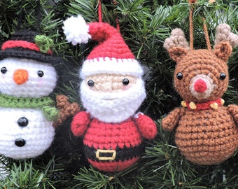 Christmas Crochet Pattern, Christmas Ornament Crochet Pattern, Christmas Ornaments Pattern, Crochet Santa, Crochet Snowman, Crochet Rudolph