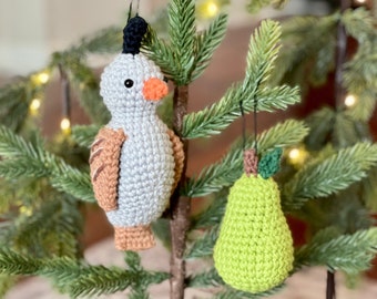Crochet Partridge and Pear Ornament Pattern, Crochet Christmas Pattern, Amigurumi Partridge Pattern, Crochet Ornament Pattern