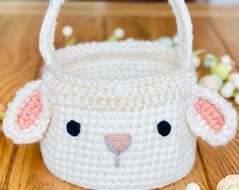 Crochet Lamb Easter Basket Pattern (PDF Download)