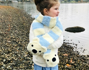 Crochet Kids' Scarf Pattern, Crochet Kids' Polar Bear Scarf, Crochet Kids Scarf, Kids Polar Bear Scarf, Kids Christmas Scarf, Scarf Pattern