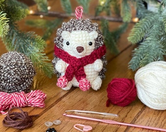 Christmas Crochet Kit, DIY Crochet Ornament Kit, Amigurumi Kit, Crochet Supplies, Christmas Hedgehog Crochet Kit, DIY Amigurumi Hedgehog Kit