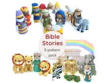Crochet Bible Stories Pattern: Nativity, Noah's Ark, Daniel and Lions' Den (PDF Download)