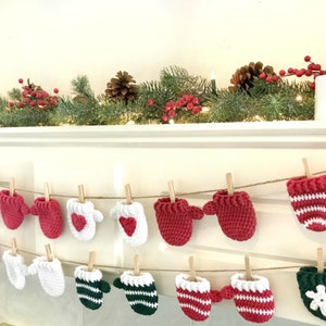 Crochet Mitten Garland Pattern, Crochet Christmas Garland Pattern, Crochet Christmas Pattern, Crochet Christmas Mini Mittens, Amigurumi image 3