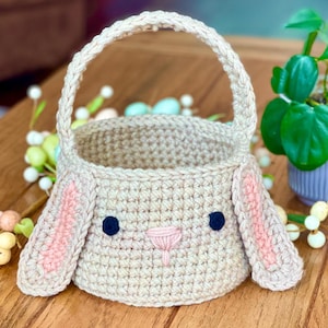 Crochet Easter Basket Pattern, Crochet Bunny Basket Pattern, Crochet Bunny Easter Basket, Easter Crochet Patterns, Crochet Rabbit Basket