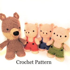 Three Pigs Crochet Pattern, Crochet Toy Pattern, Crochet Pig Pattern, Crochet Wolf Pattern, Amigurumi Pig Pattern, Crochet Doll Pattern, PDF