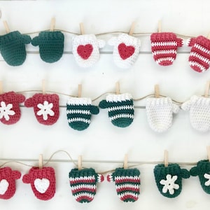 Crochet Mitten Garland Pattern, Crochet Christmas Garland Pattern, Crochet Christmas Pattern, Crochet Christmas Mini Mittens, Amigurumi image 7