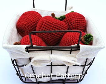 Patrón de manzana a crochet, juguete de comida amigurumi (Patrón PDF)